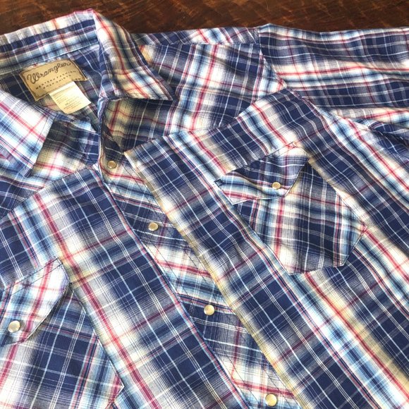 Wrangler Other - Wrangler Western Blue  Plaid Pearl Snap Short Sleeve Shirt 3X